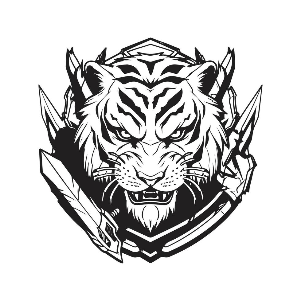 tiger knight, vector concept digital art, hand drawn illustration