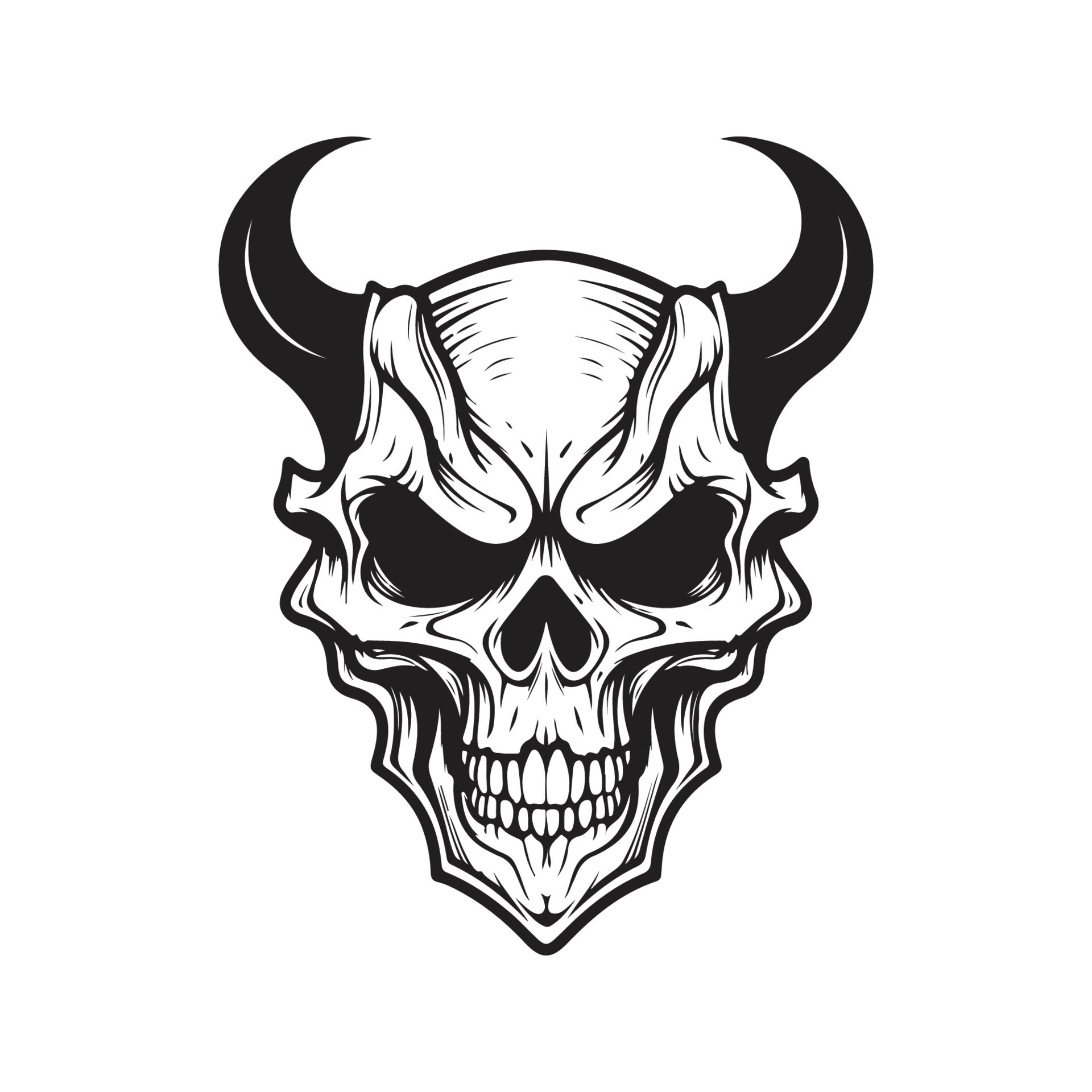 demon skull, vector concept digital art ,hand drawn illustration ...