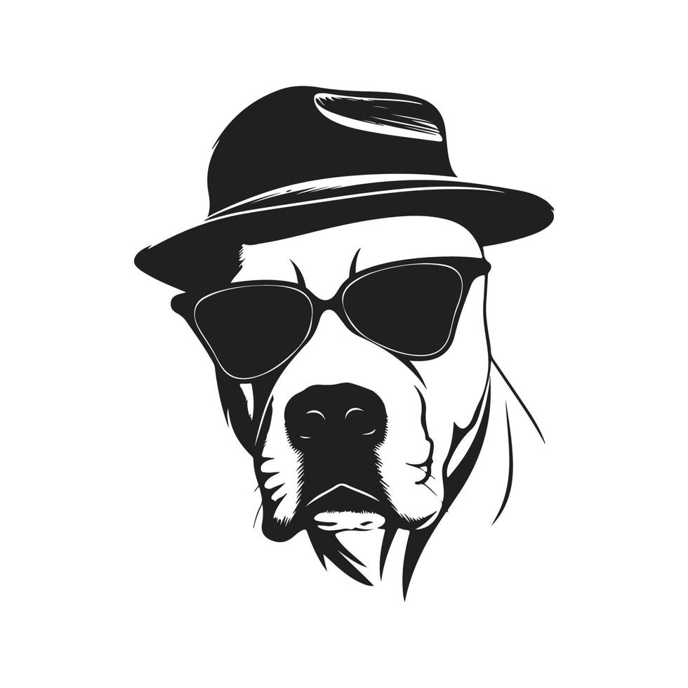 dog american staffordshire terrier in sunglasses and hat, vector concept digital art ,hand drawn illustration