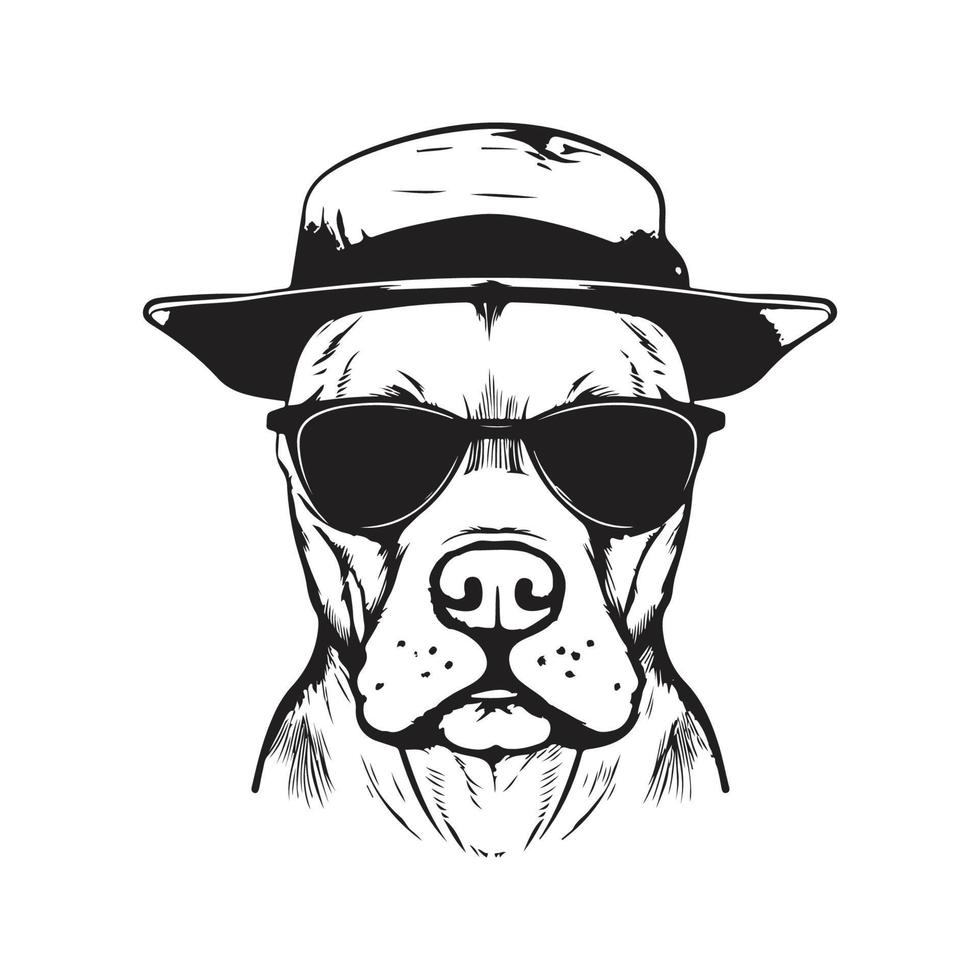 dog american staffordshire terrier in sunglasses and hat, vector concept digital art ,hand drawn illustration