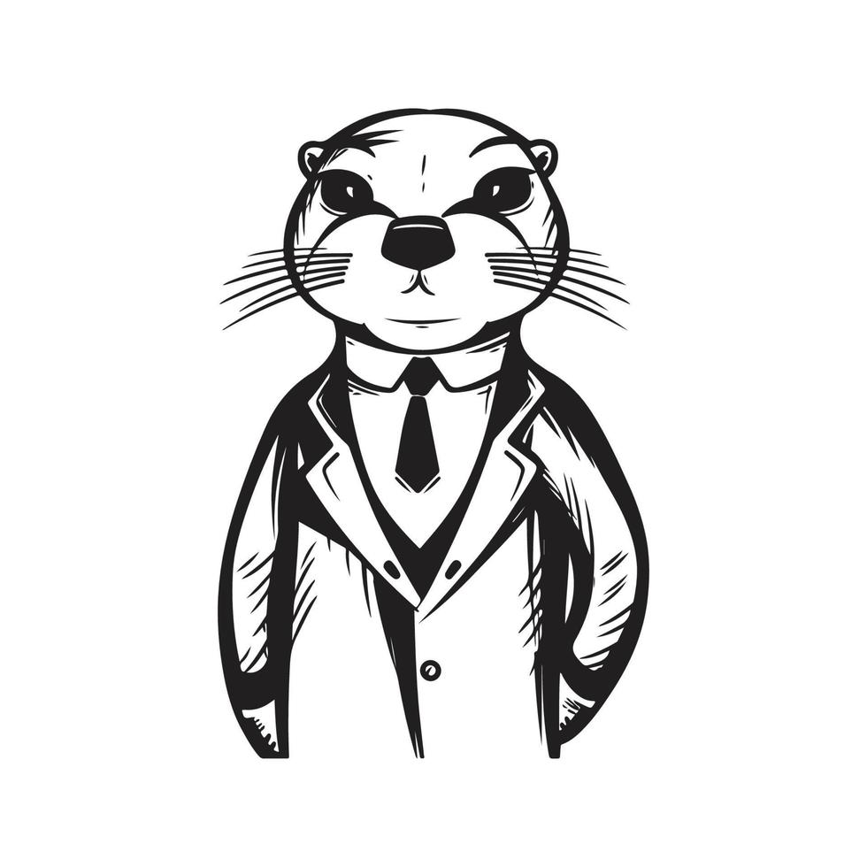 otter with suit and tie, vector concept digital art ,hand drawn illustration