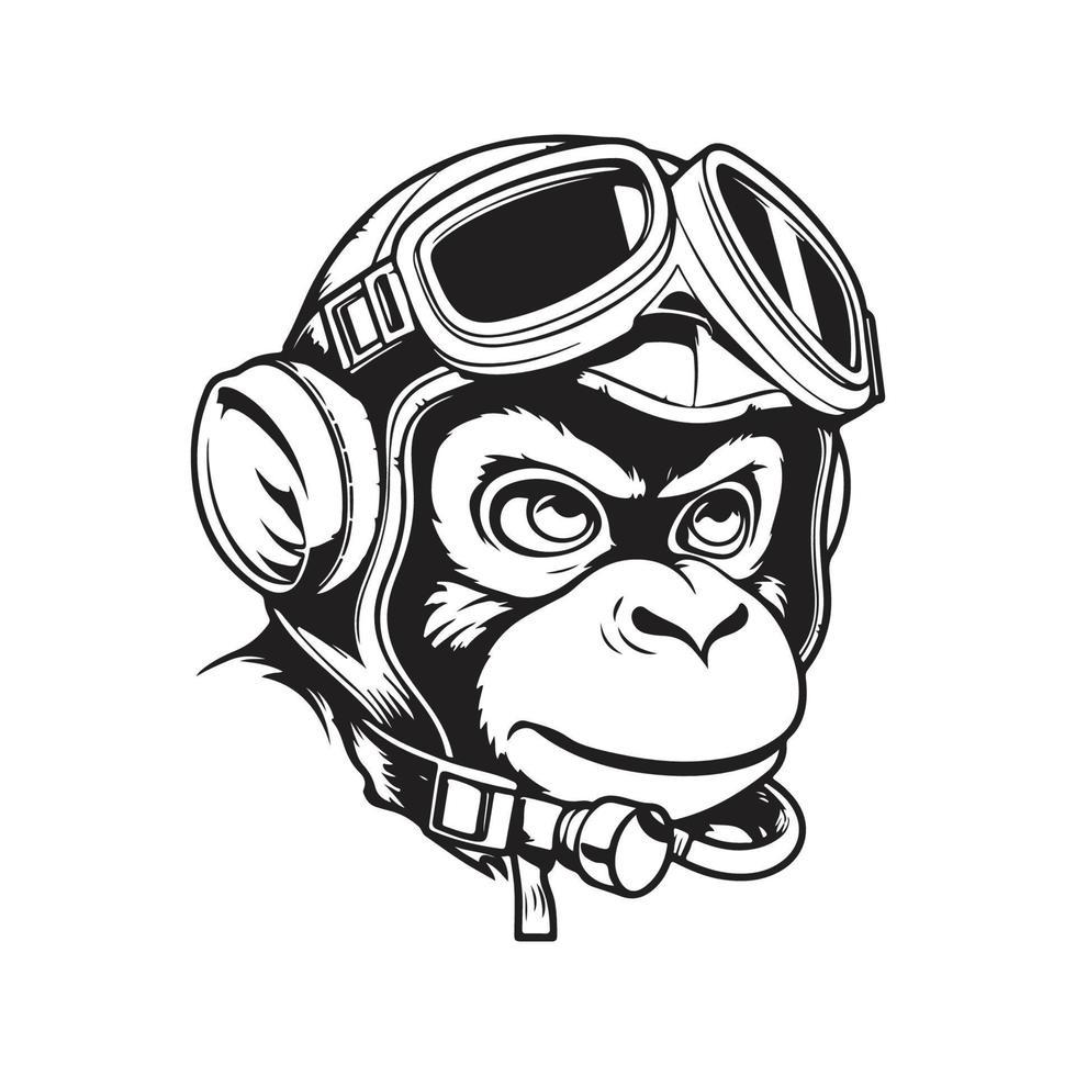 monkey pilot, vector concept digital art ,hand drawn illustration