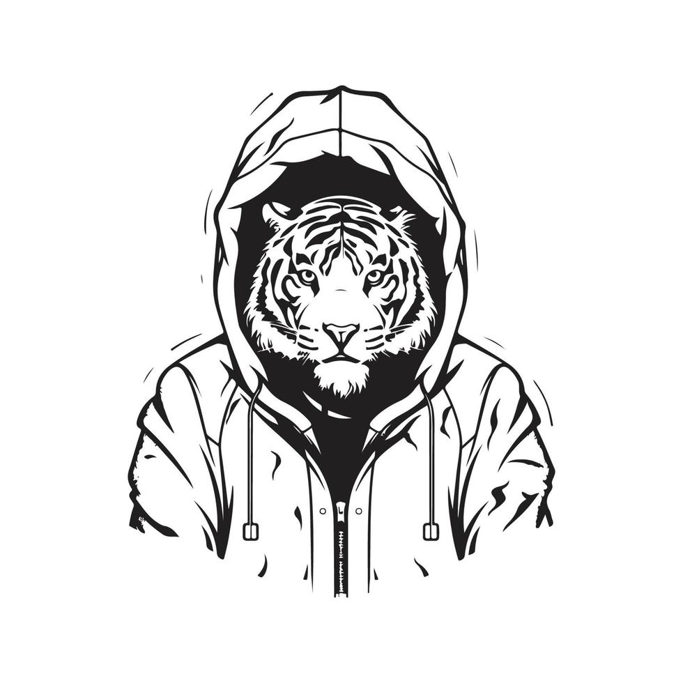 Tigre vistiendo sudadera, vector concepto digital Arte ,mano dibujado ilustración