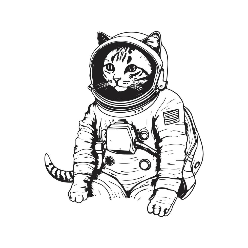 space suited cat astronaut, vector concept digital art ,hand drawn illustration