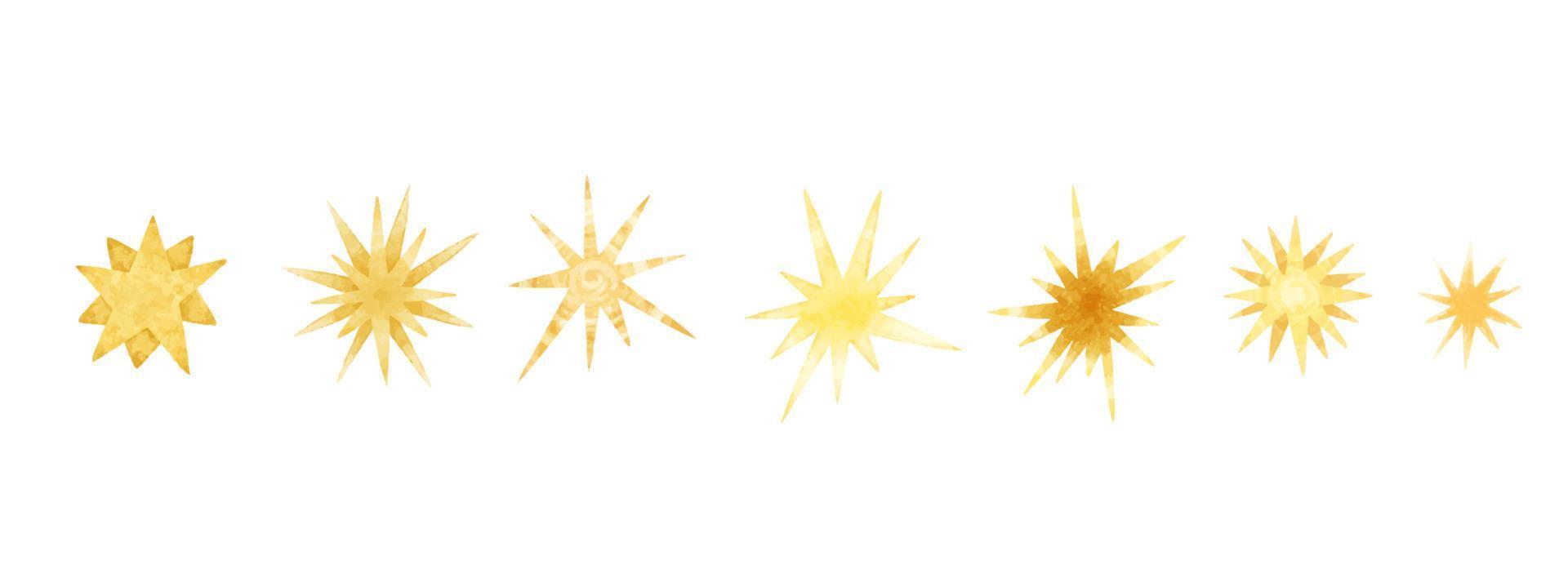 set of gold hand painted stars, illustration. Design and pprint, cards, stickers, wallart vector