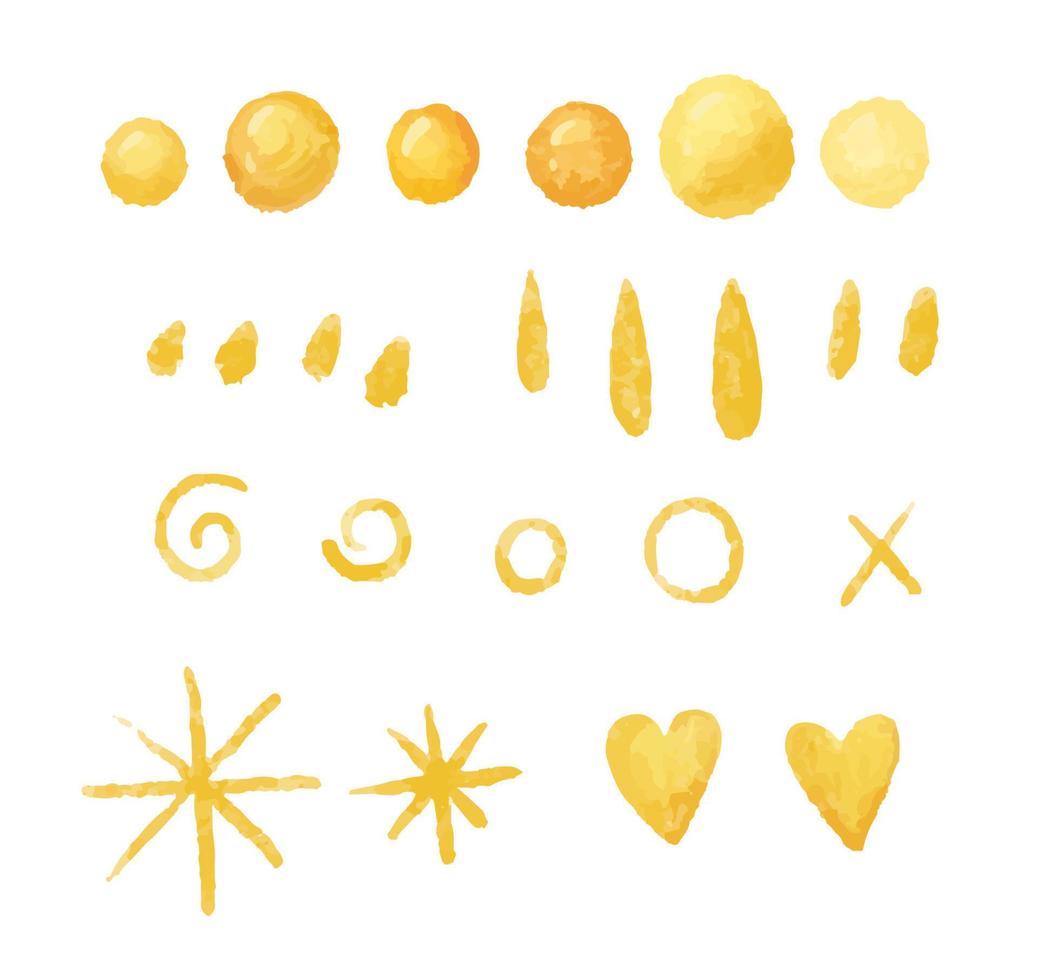 set of gold hand painted stars, illustration. Design and pprint, cards, stickers, wallart vector