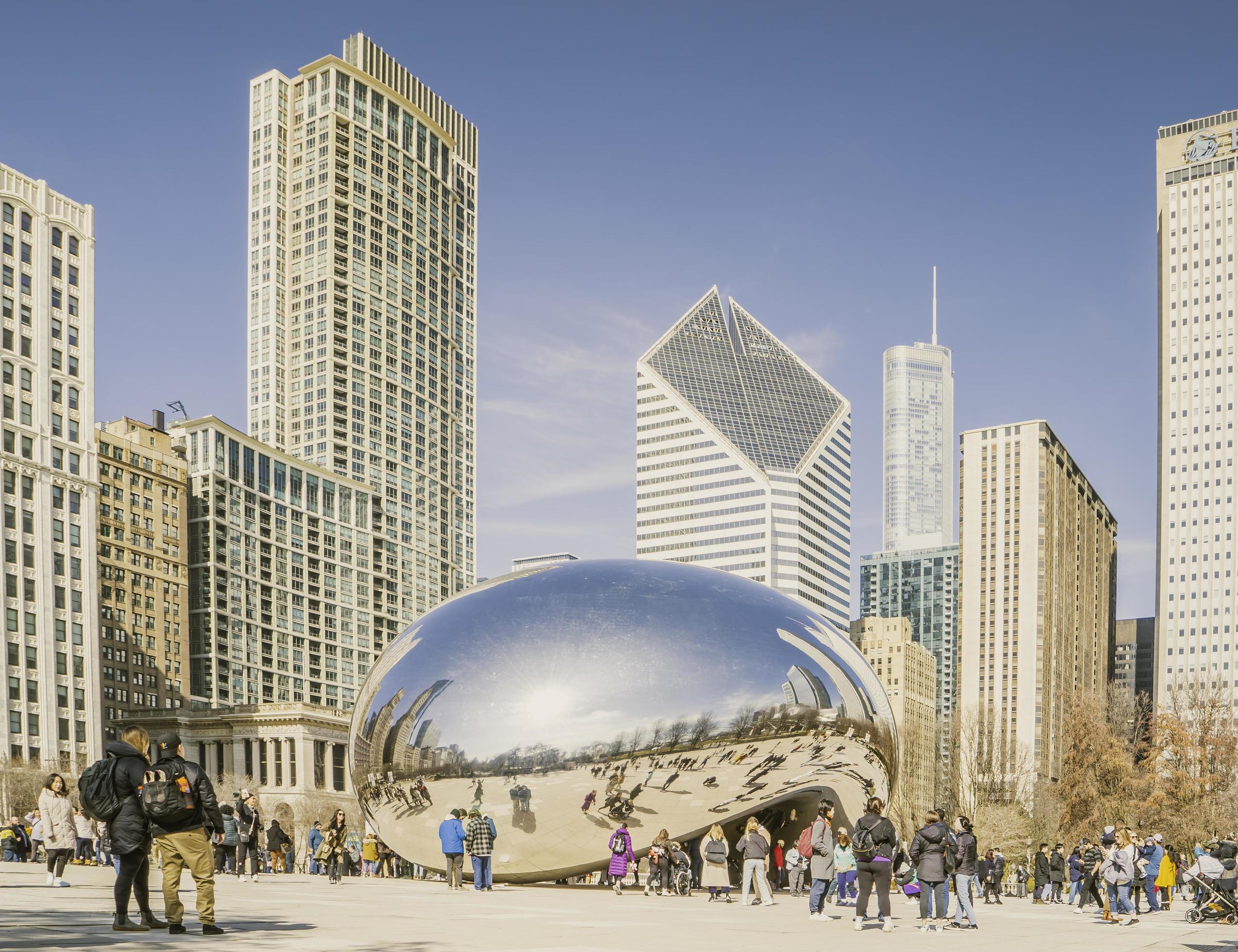 March 4 2023. Chicago, Illinois. The Bean is a work of public art in