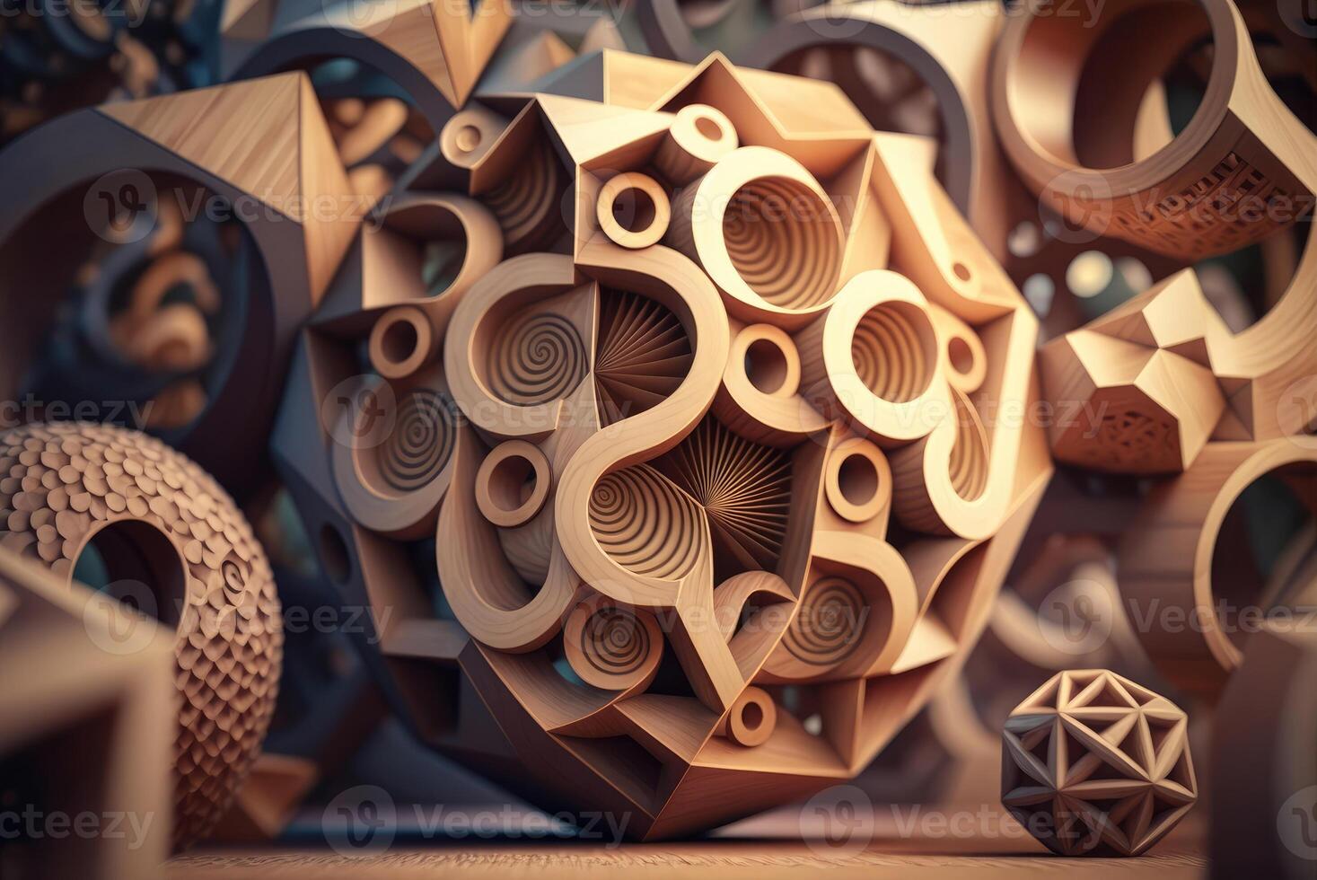 The beauty of mathematics - wooden geometric shapes created with technology. photo