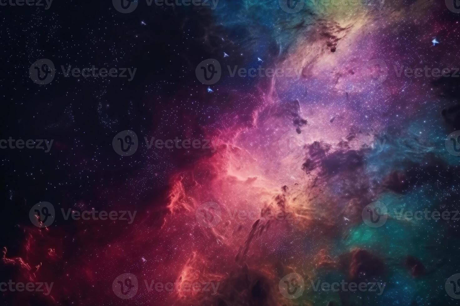 Stunning colorful galaxies in the night sky created with technology. photo