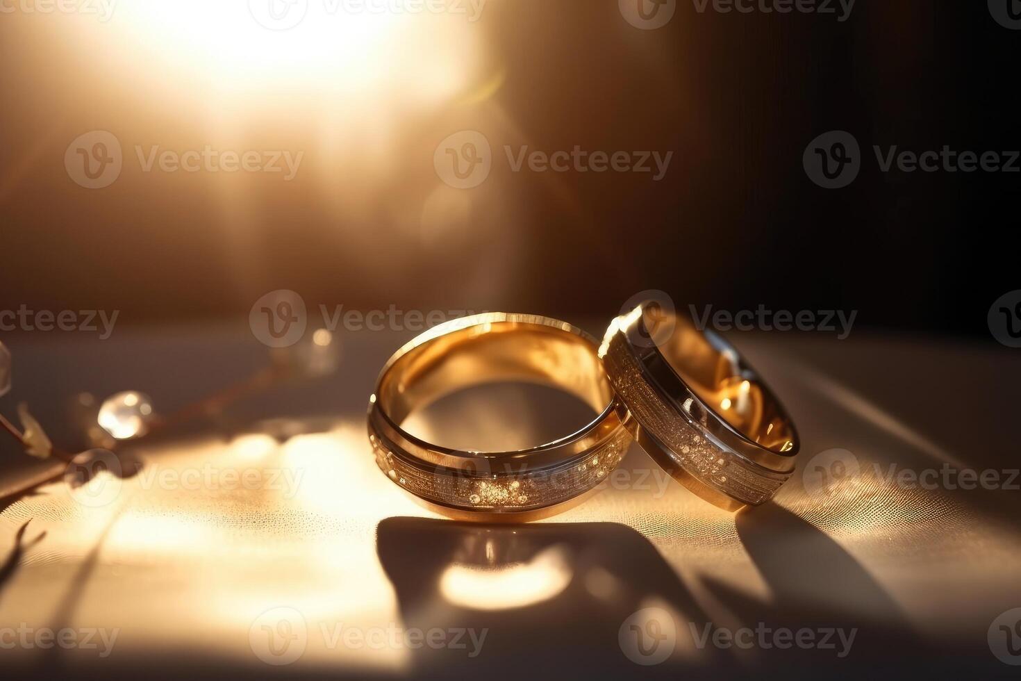 Two wedding rings made of light and energy created with technology. photo