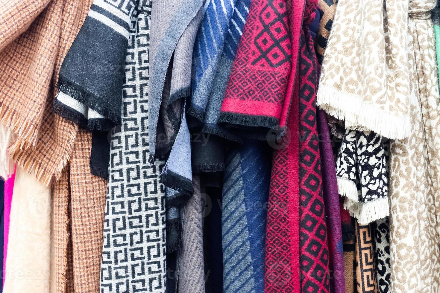 View on samples of cloth and fabrics in different colors found at a german fabrics market. photo