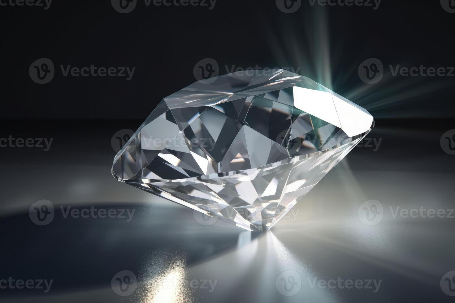 A large diamond on a light background with caustic light created with technology. photo