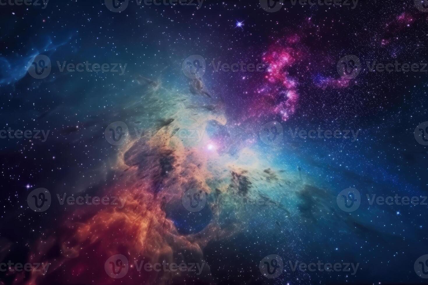 Stunning colorful galaxies in the night sky created with technology. photo