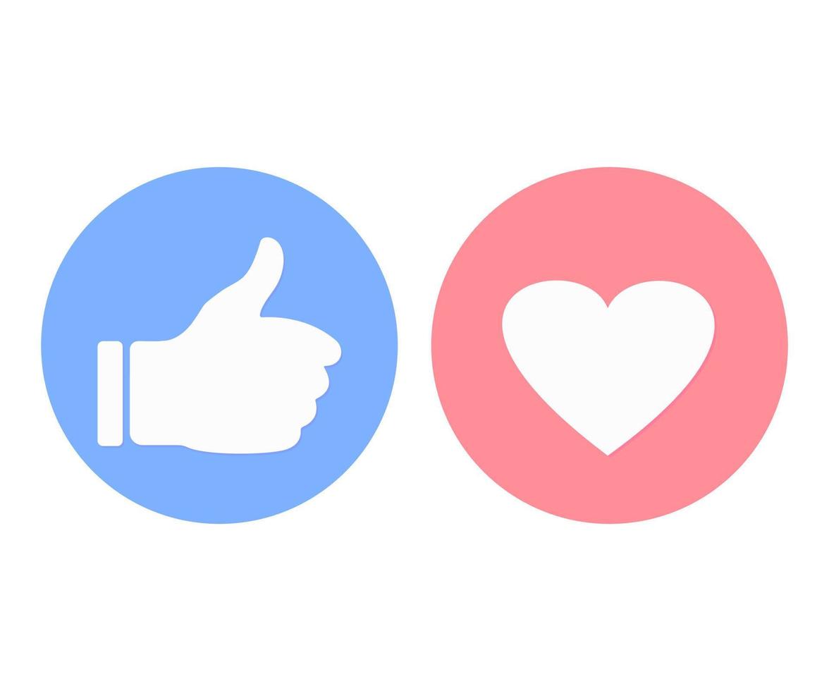 Thumbs up and heart shape symbols. Like button. Vector illustration