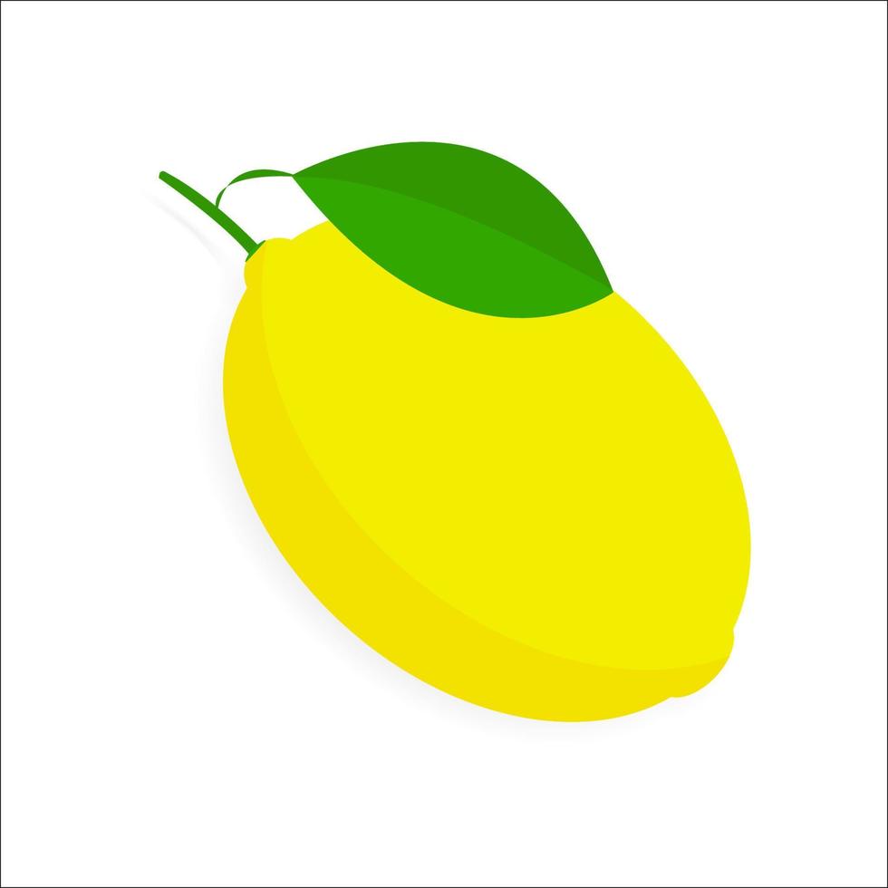 Fresh and juicy lemon with green leaf on white background. Vector illustration