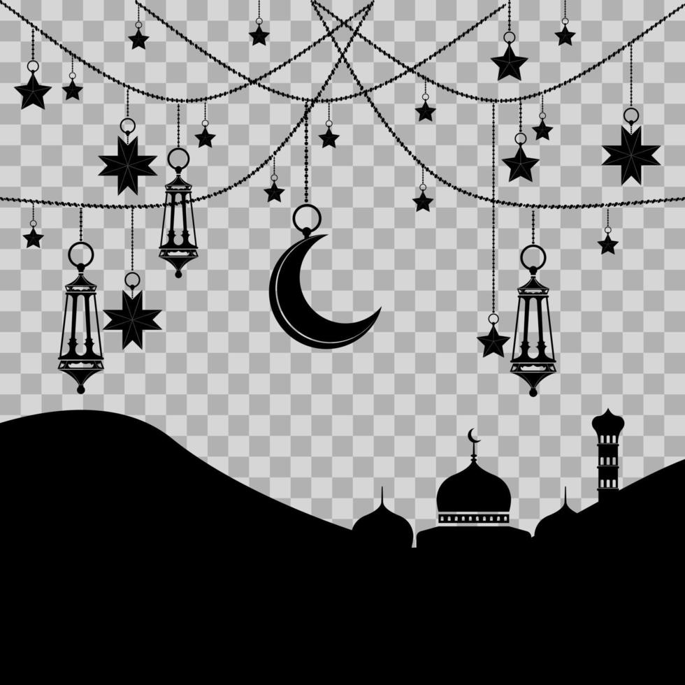 llustration of Islamic ornaments. the silhouette of the moon, stars, mosque and lanterns. additional to the design of the Ramadan kareem, Eid al-Fitr and Eid al-Adha. vector