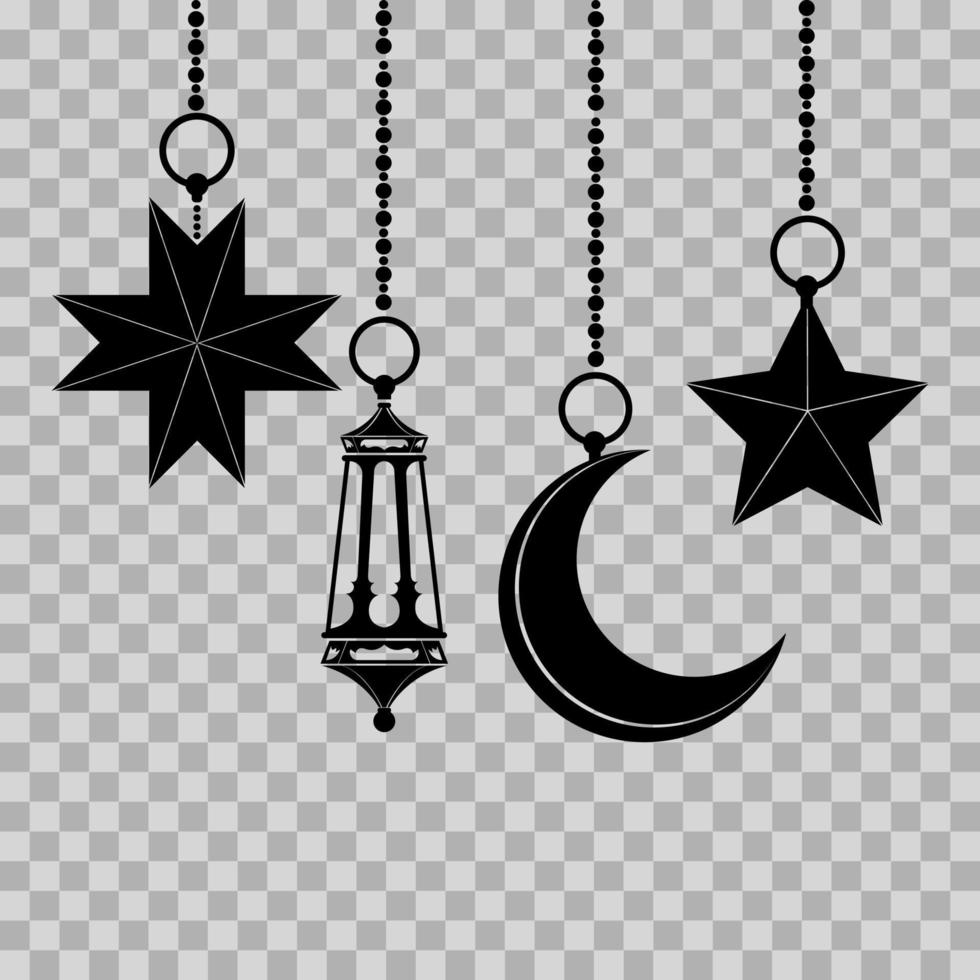 silhouette illustration of an Islamic lantern, star, and moon. can be used to design cards, web, etc. Ramadan design, Eid al-Fitr and Eid al-Adha. vector