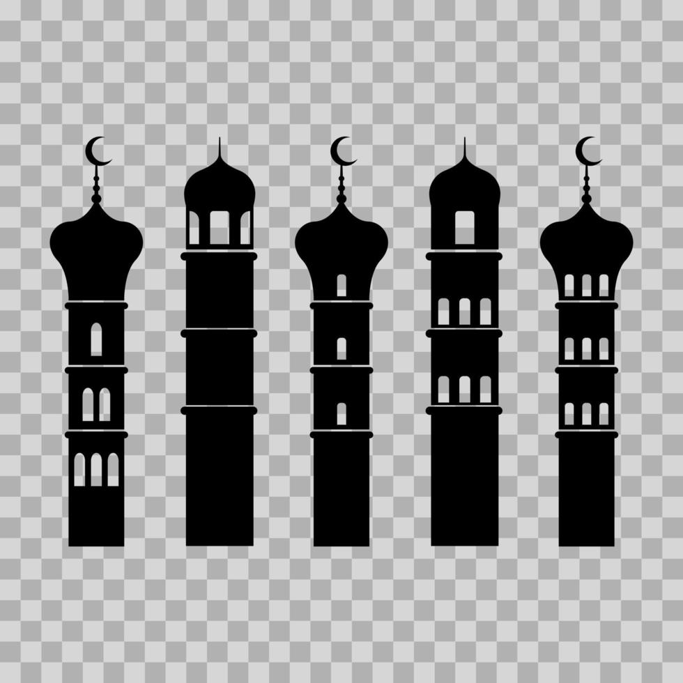 conjunto silueta ilustración de mezquita minaretes. adicional a el diseño de de el Ramadán Kareem, eid al-fitr y eid al-adha. vector