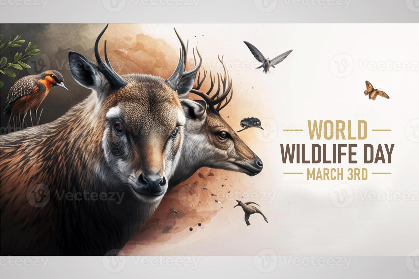 world wildlife day abstract banner cover with a plain background with wild animals and natural colors photo