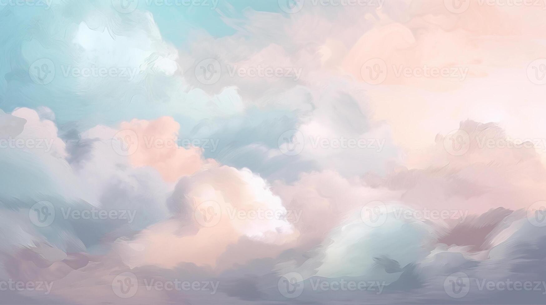 Colorful sunrise over rolling countryside, with the sky filled with a blend of soft pink, orange, and blue clouds. peaceful and serene, pastel-colored clouds with soft edges background photo