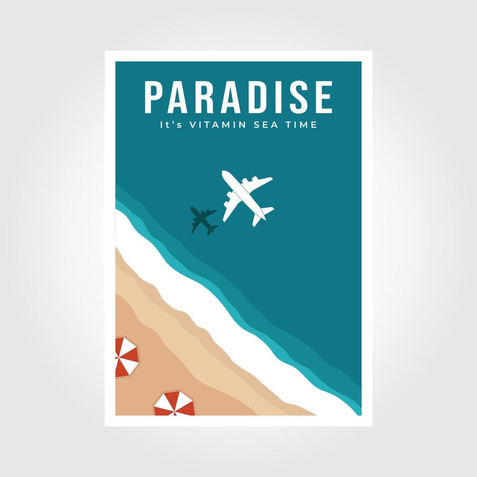 beach poster. Top view overhead seaside. Beach, sand, sea shore with blue waves vector