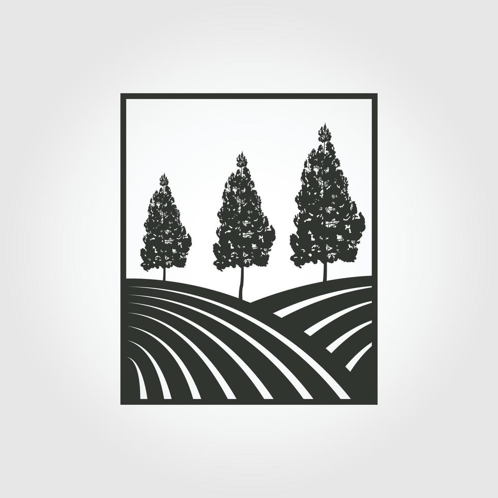 pine tree with badge vector vintage illustration design, pine trees logo