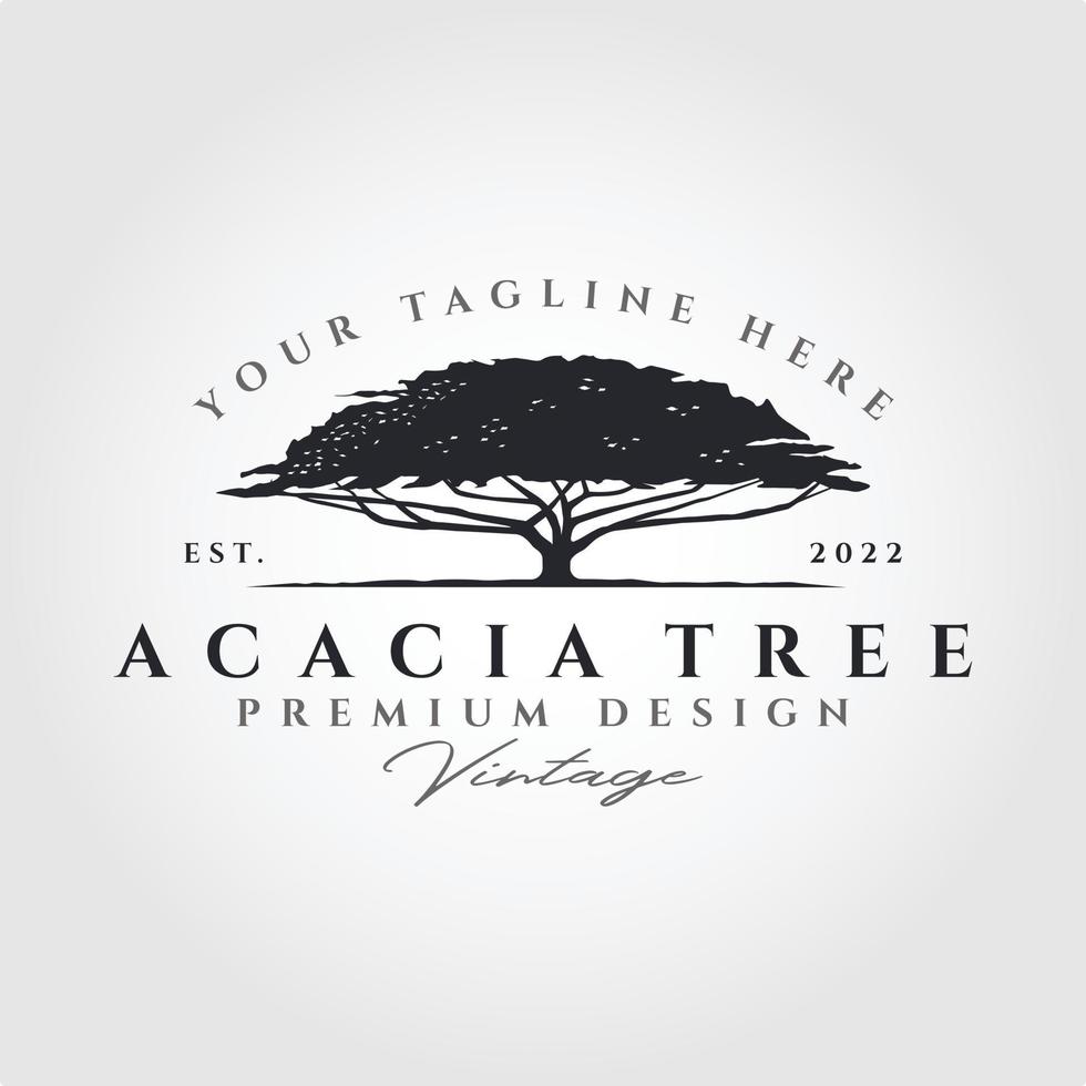 acacia árbol silueta vector logo símbolo ilustración diseño, Clásico árbol logo diseño