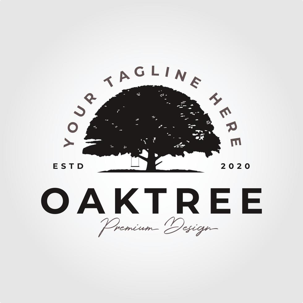 vintage oak tree logo vector symbol with typography design.