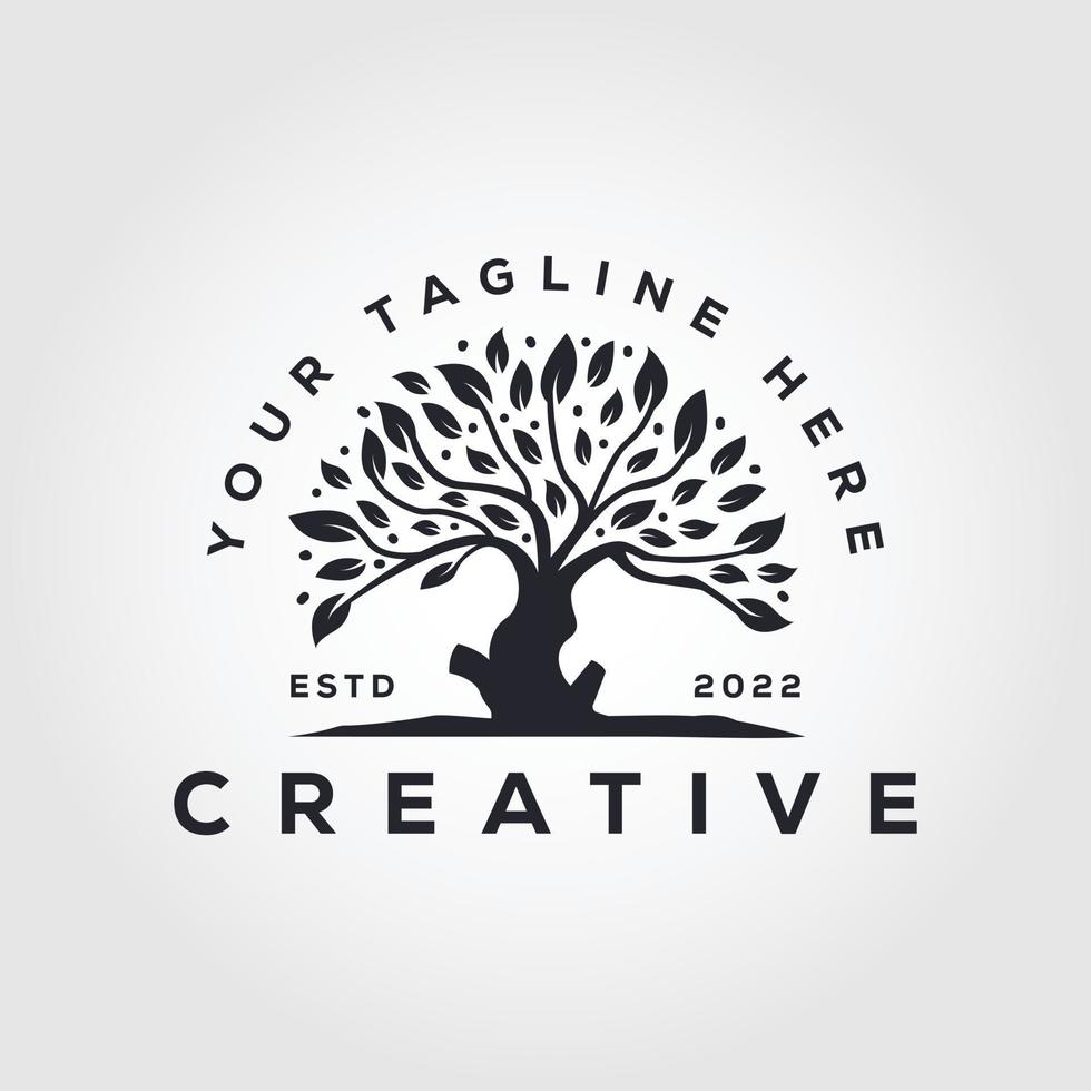 Creative Root Of The Tree logo illustration. Vector silhouette of a tree.