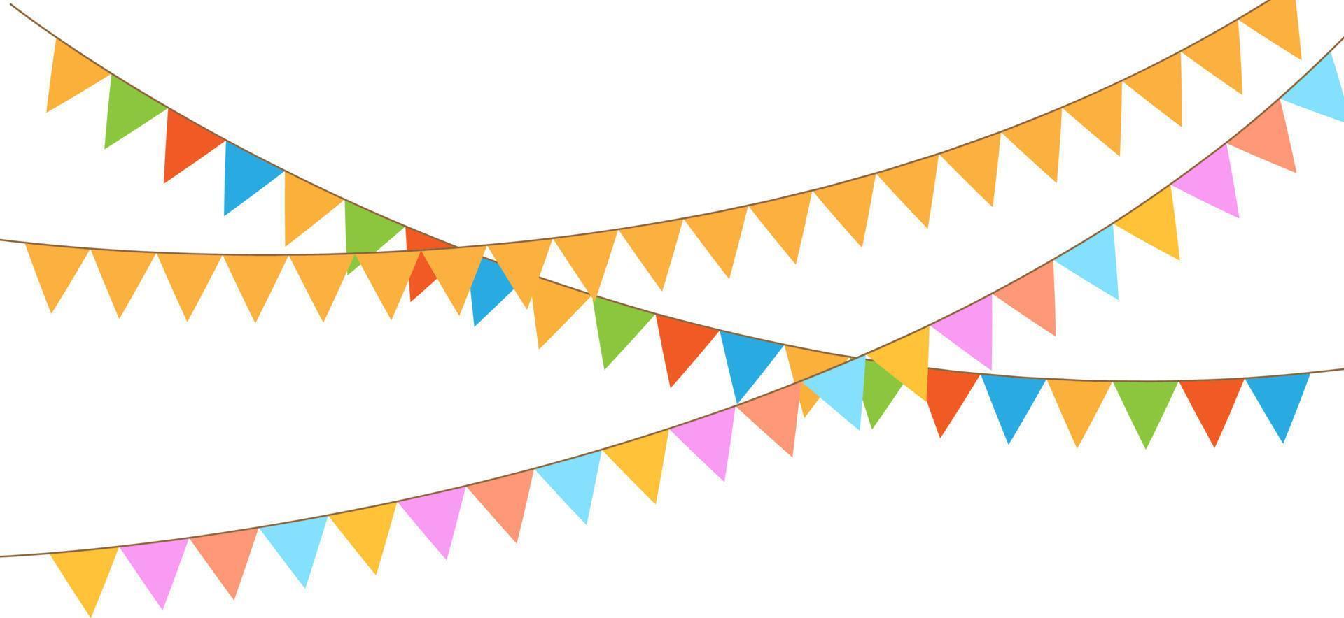 Multicolored bright buntings flags garlands isolated on white background. Bunting and party flag vector illustration