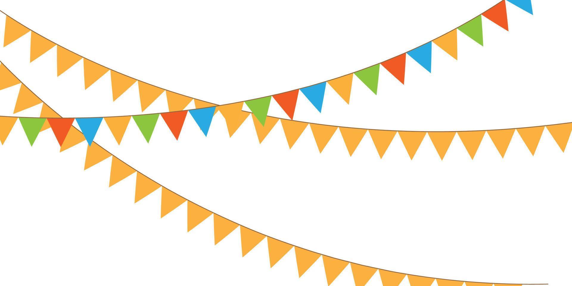 Guirnaldas de banderas de empavesados brillantes multicolores aisladas sobre fondo blanco. empavesado y bandera del partido ilustración vectorial vector