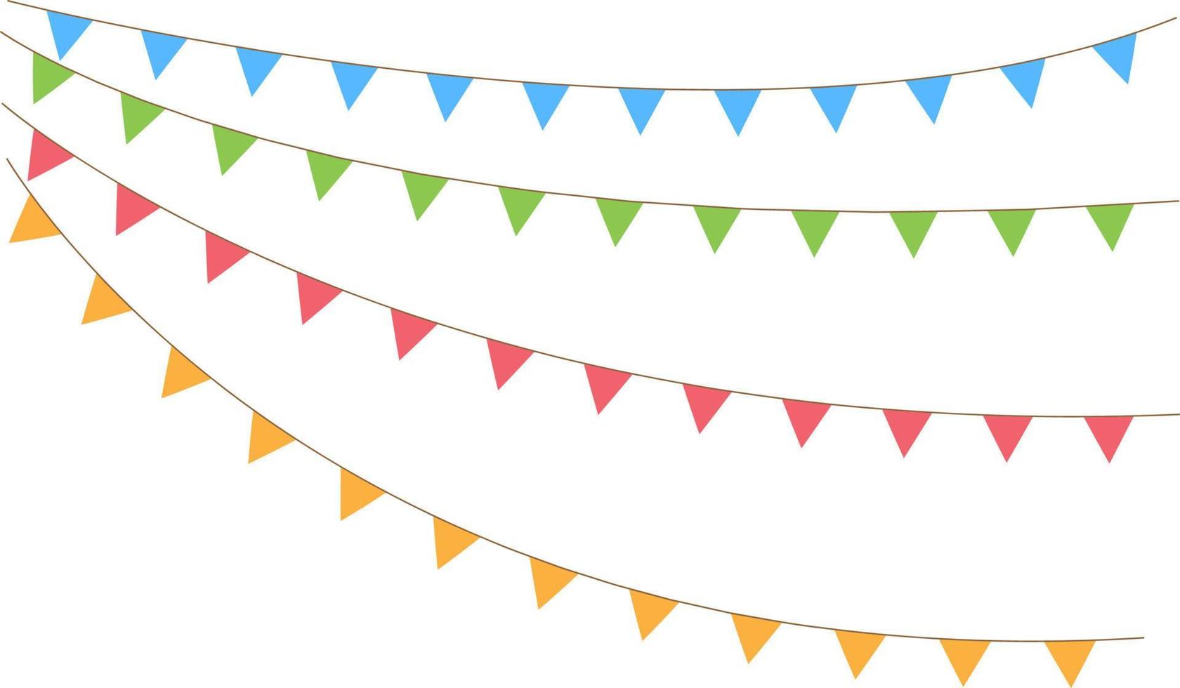 Multicolored bright buntings flags garlands isolated on white background. Bunting and party flag vector illustration