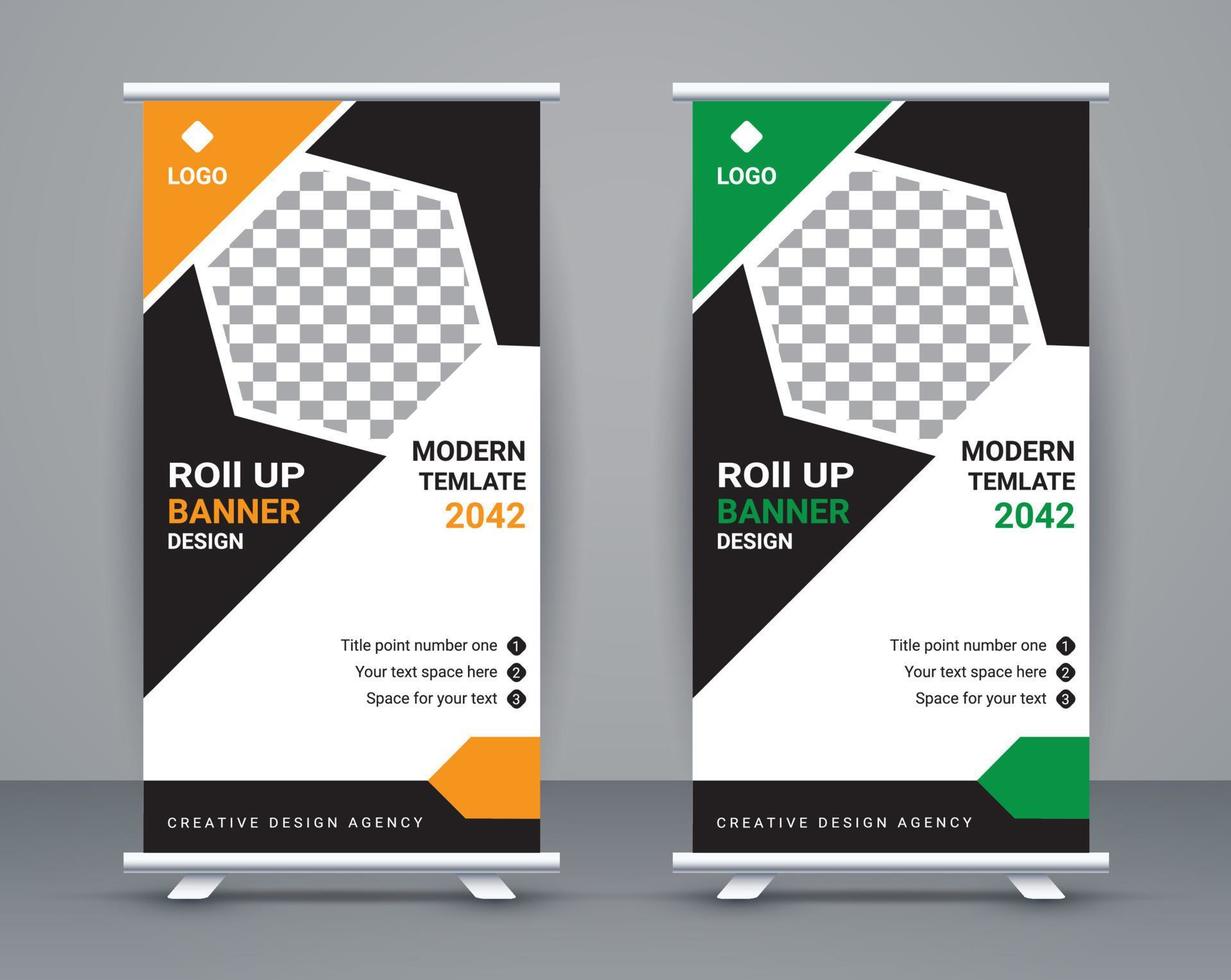 Modern roll up banner design stand template design free vector