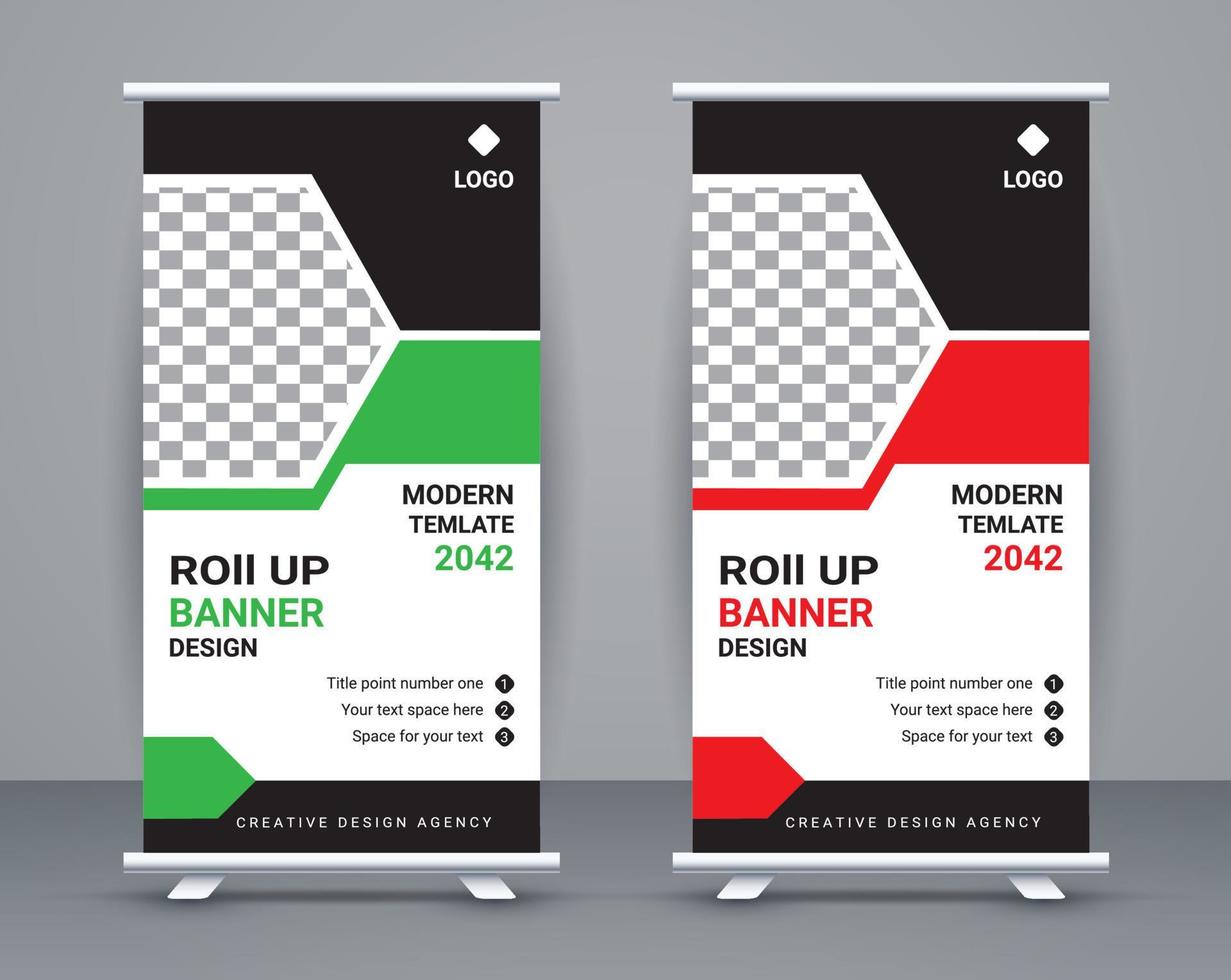 Modern roll up banner design stand template design free vector