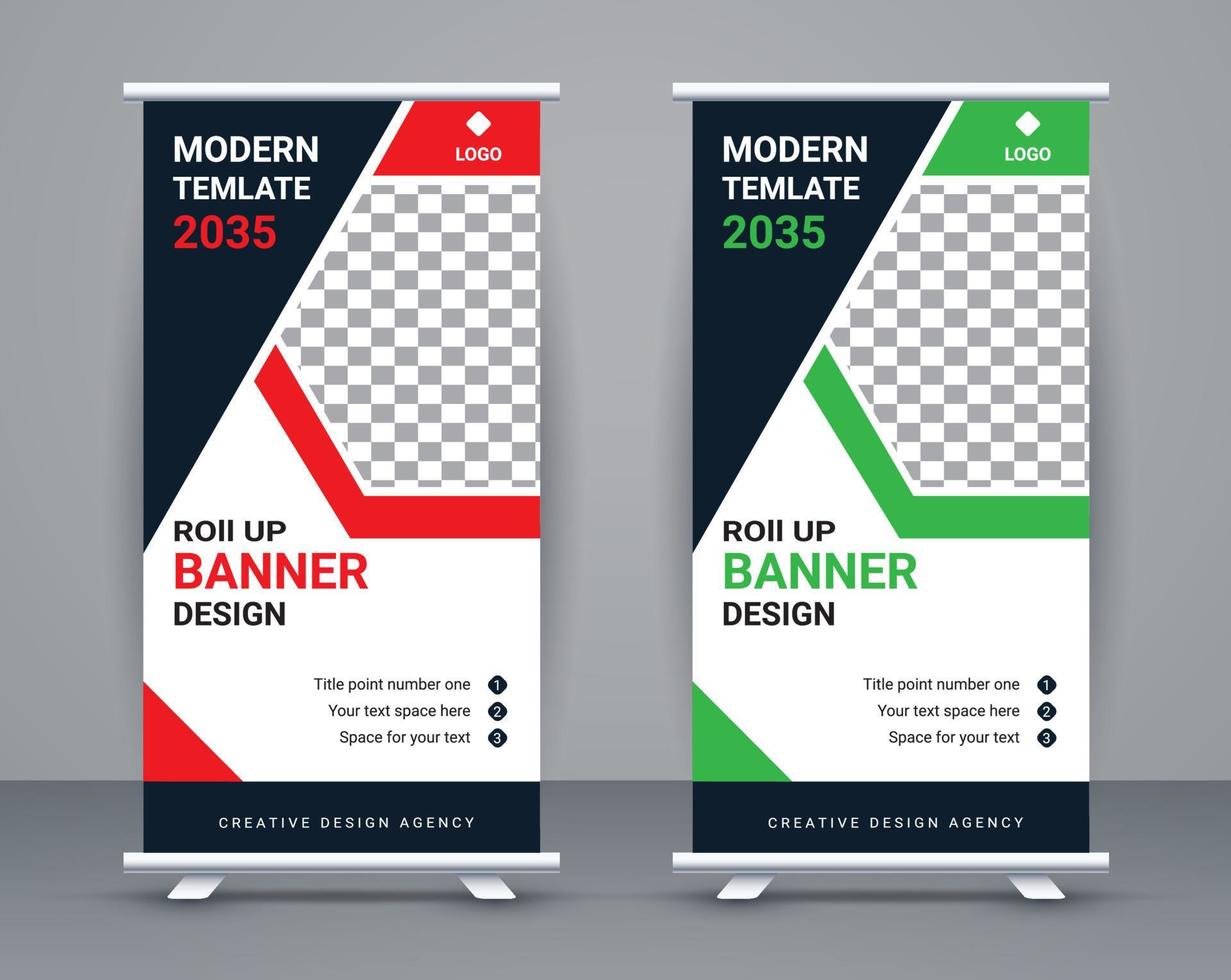Modern roll up banner design stand template design free vector