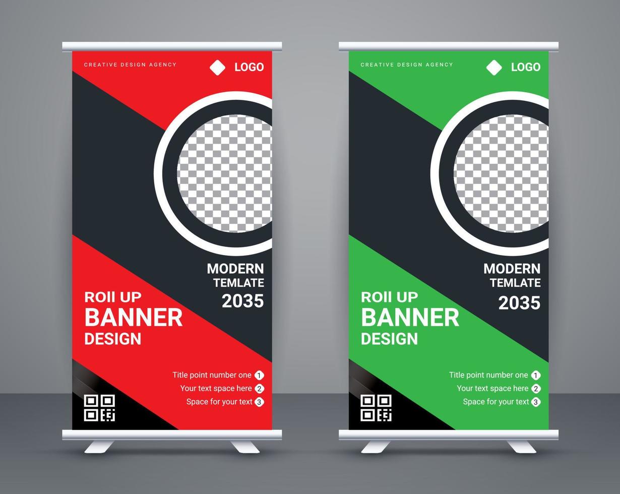 Modern roll up banner design stand template design free vector