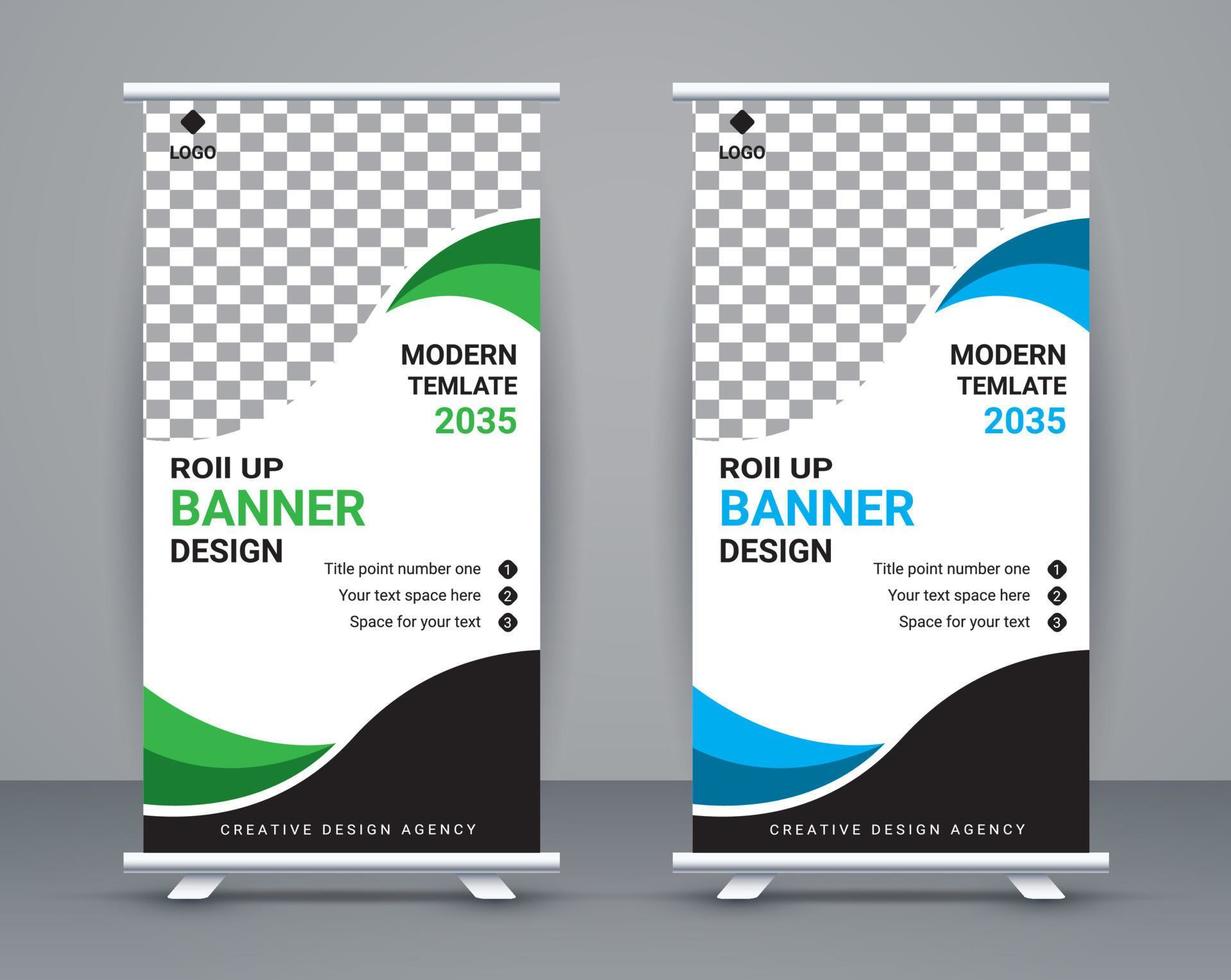 Modern roll up banner design stand template design free vector