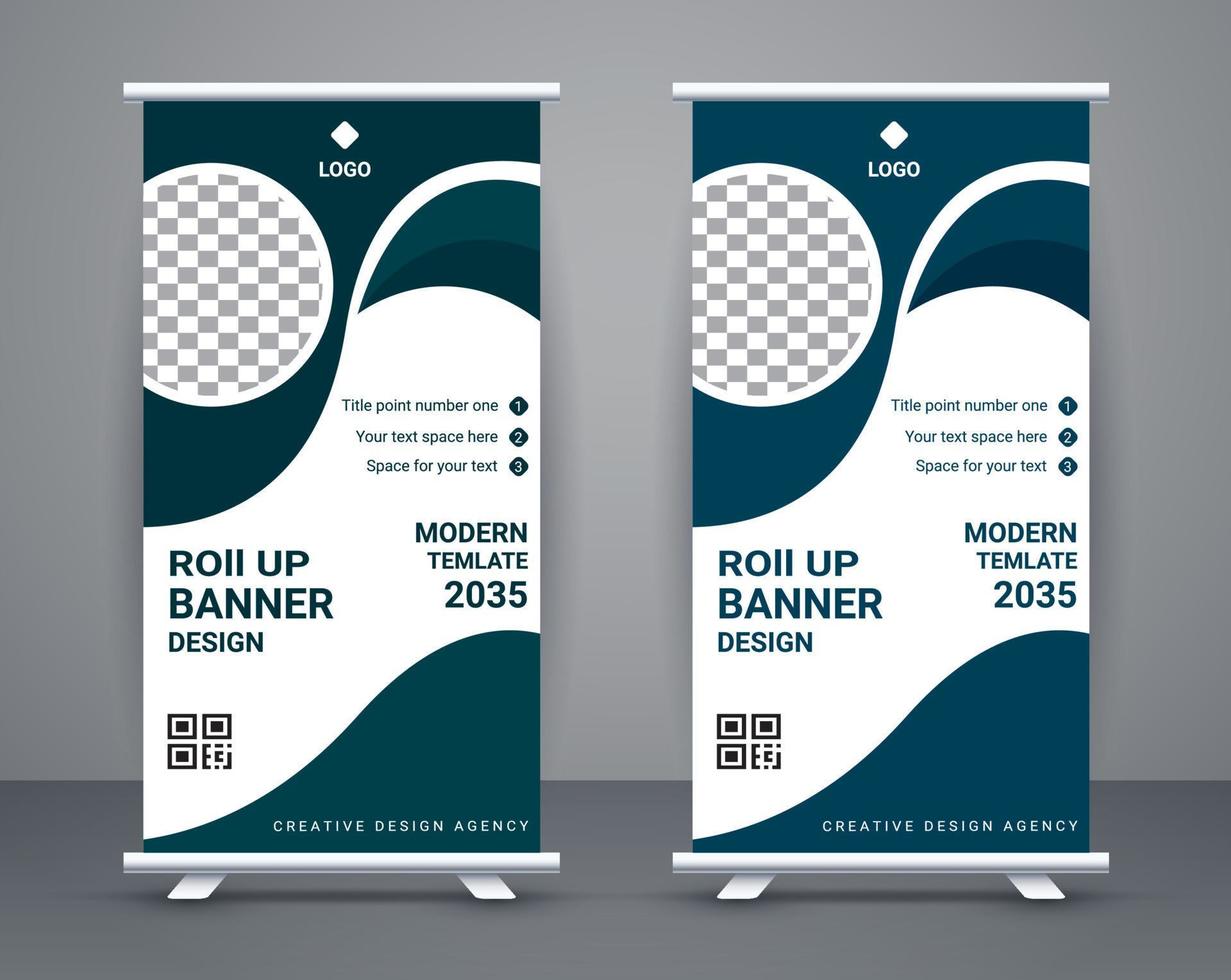 Modern roll up banner design stand template design free vector