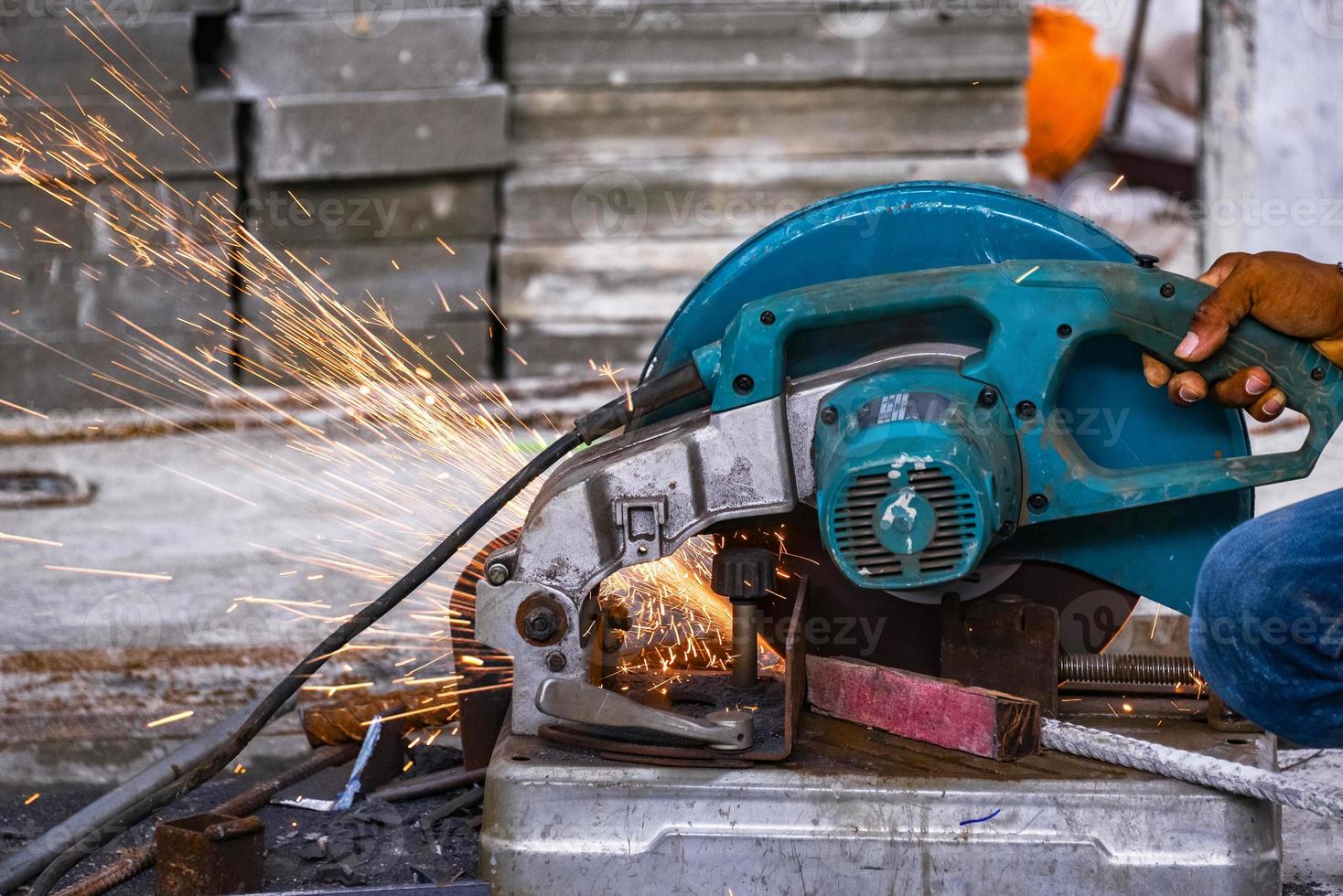 Metal cutting machine at work photo