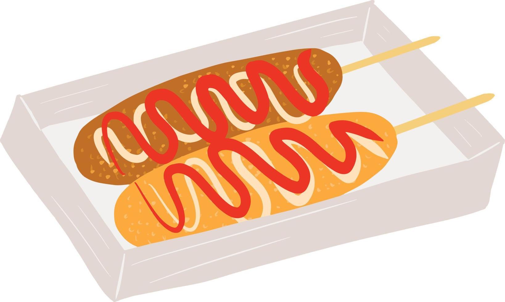 Vector hand drawn flat design Corn Dog illustration