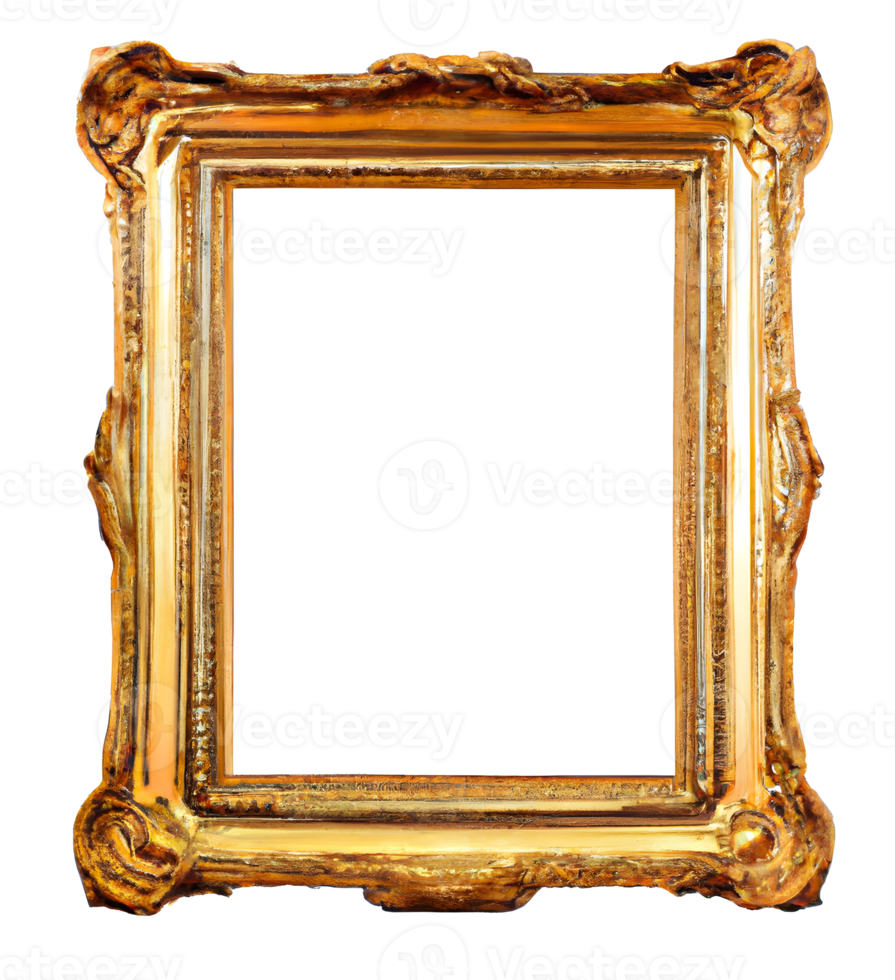 Blank antique gold picture frame. png