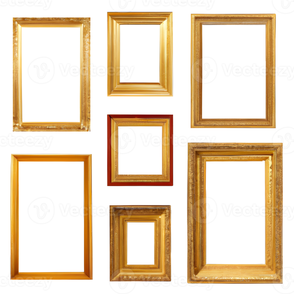 Set of blank antique gold picture frame. png