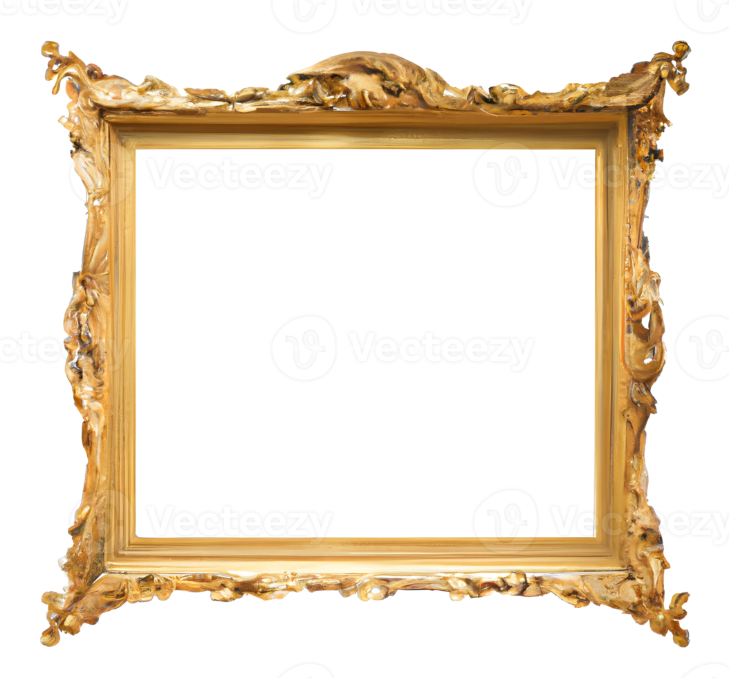 Blank antique gold picture frame. png