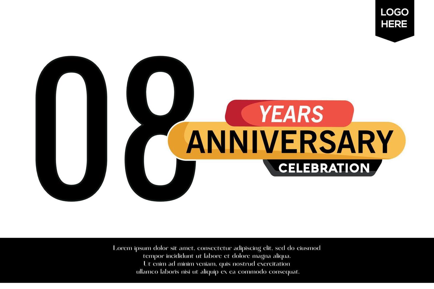 08th anniversary celebration logotype black yellow colored with text in gray color isolated on white background vector template design