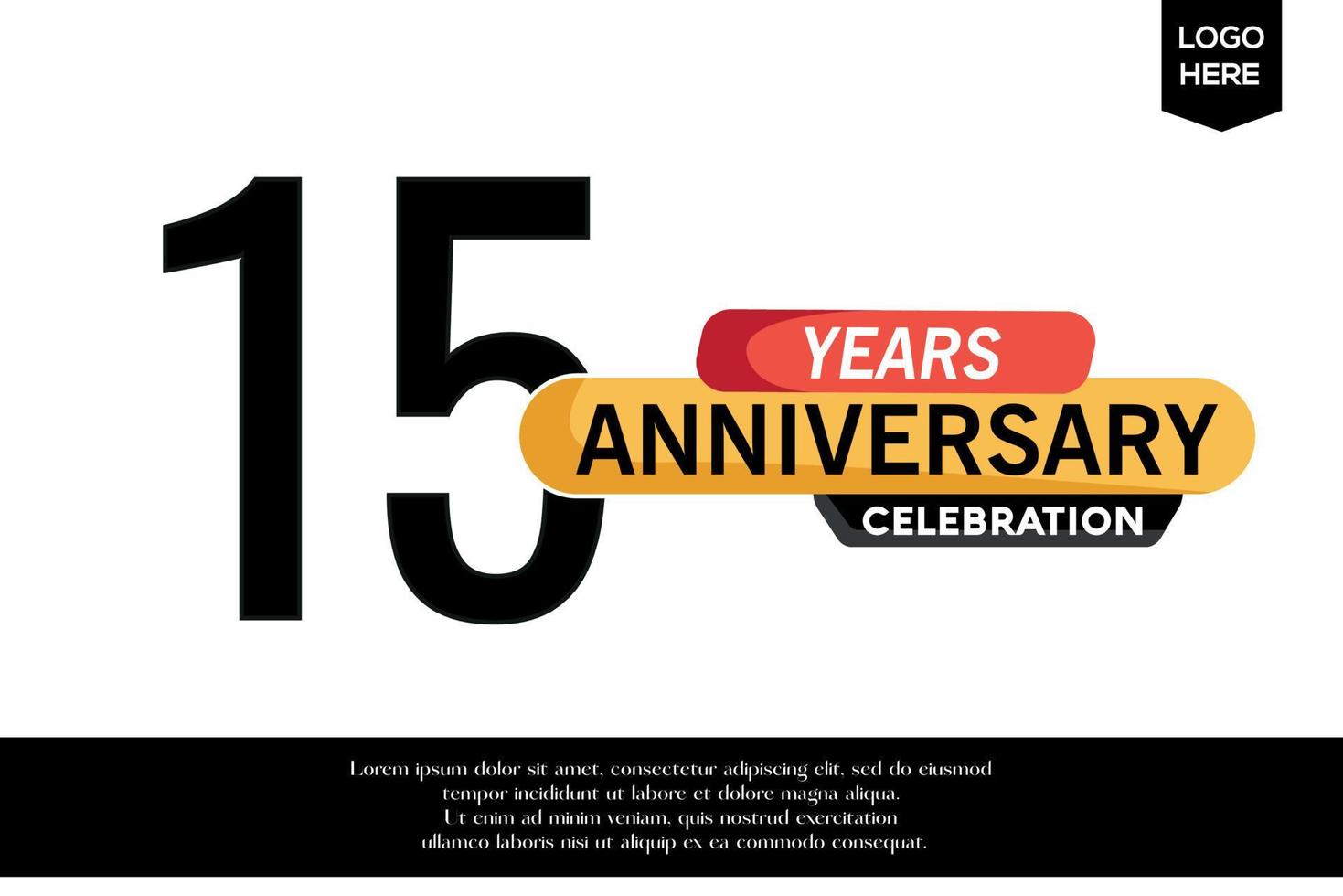 15 aniversario celebracion logotipo negro amarillo de colores con texto en gris color aislado en blanco antecedentes vector modelo diseño