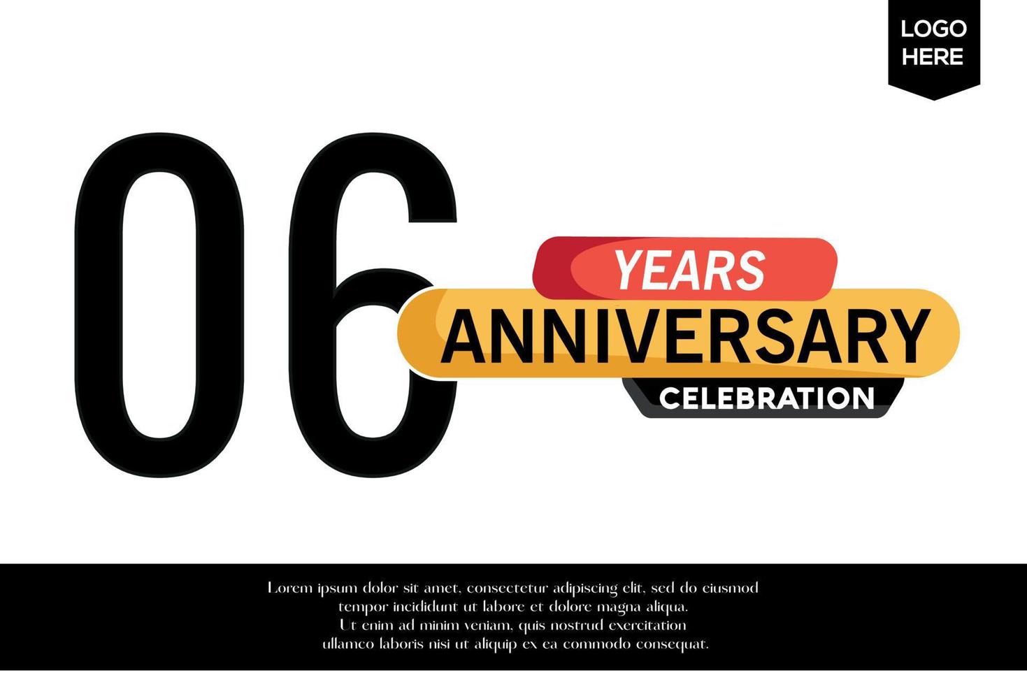 06th anniversary celebration logotype black yellow colored with text in gray color isolated on white background vector template design