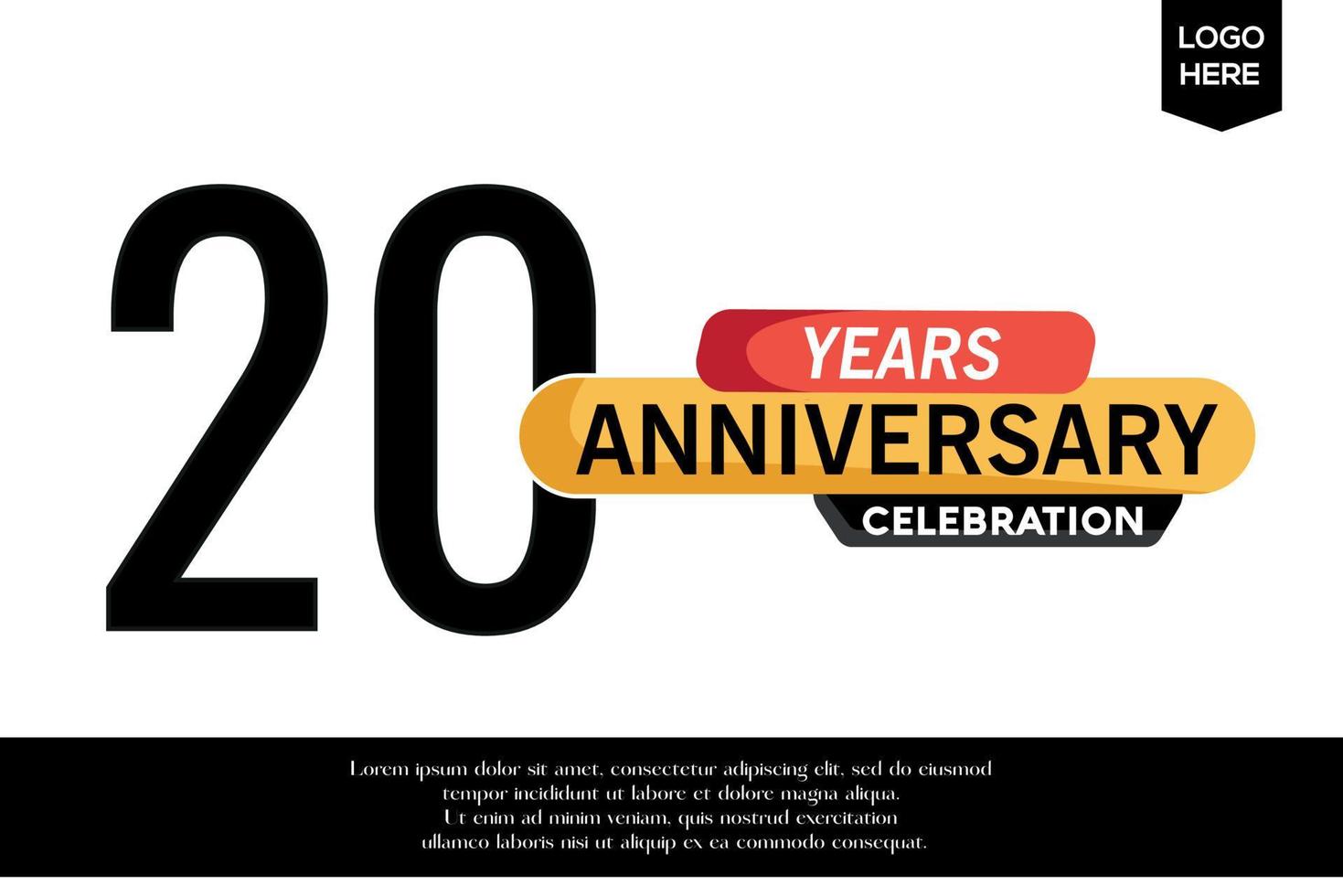 20th anniversary celebration logotype black yellow colored with text in gray color isolated on white background vector template design