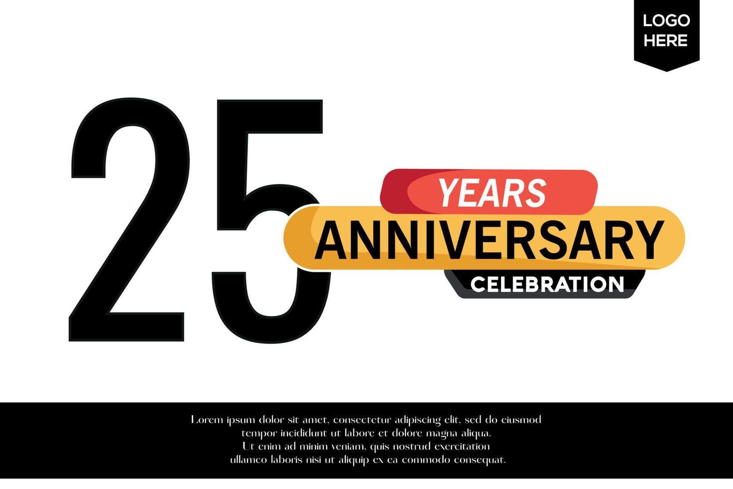 25 aniversario celebracion logotipo negro amarillo de colores con texto en gris color aislado en blanco antecedentes vector modelo diseño