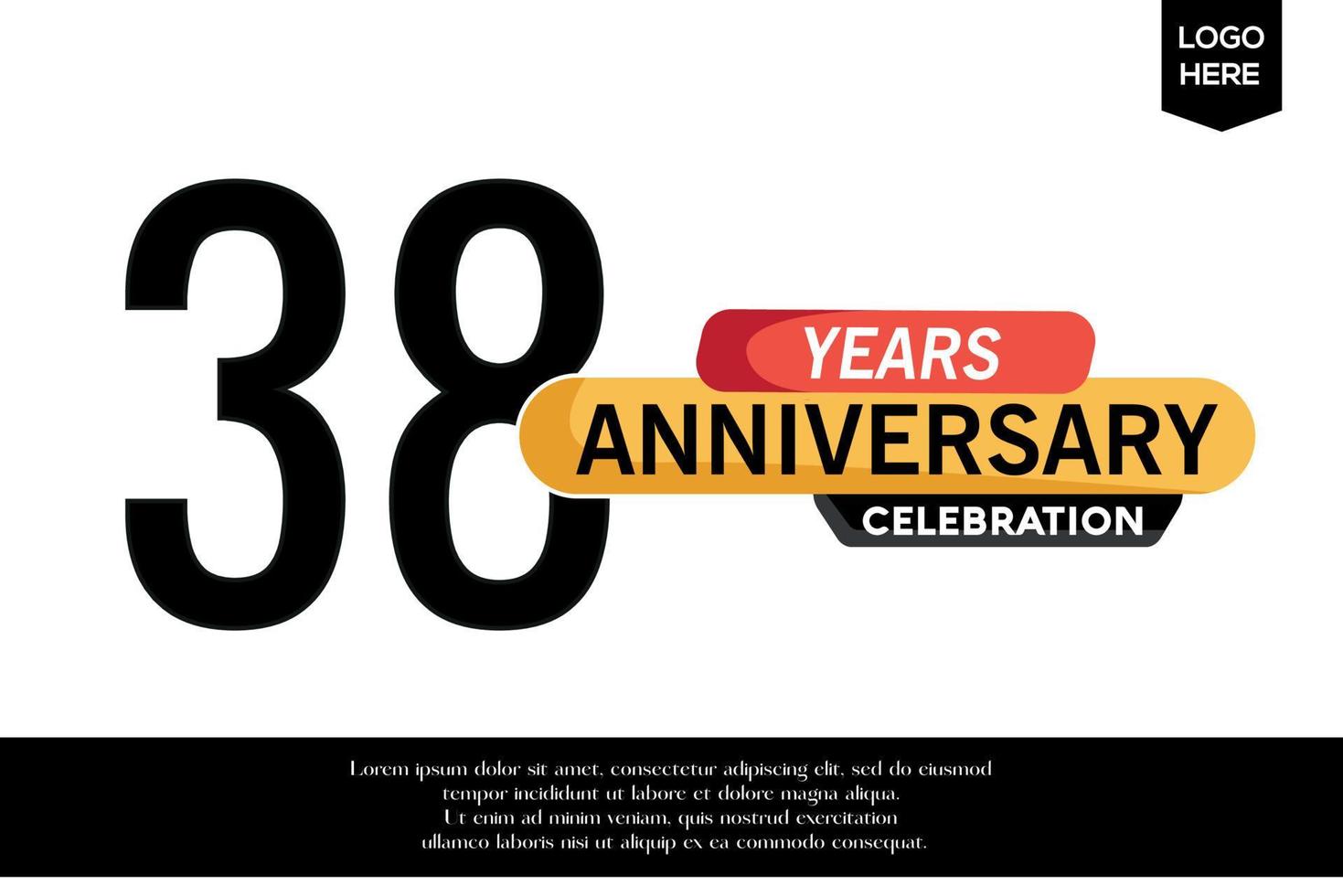 38th anniversary celebration logotype black yellow colored with text in gray color isolated on white background vector template design