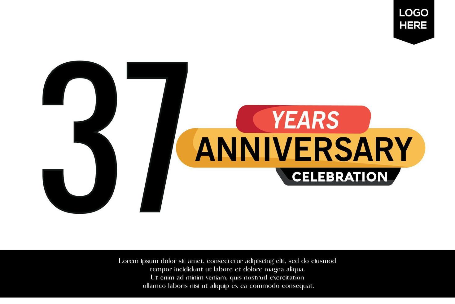 37th anniversary celebration logotype black yellow colored with text in gray color isolated on white background vector template design